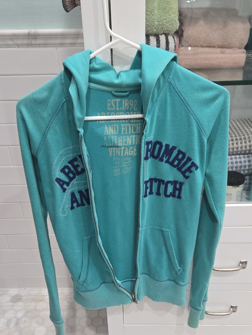 Abercrombie & Fitch Womens Vintage Teal Zip Hoodie Size Medium